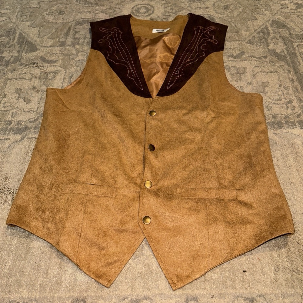 COOFANDY Men's Casual Western‎ Vest Faux Dudes Brown Beige  Vest Sz Small